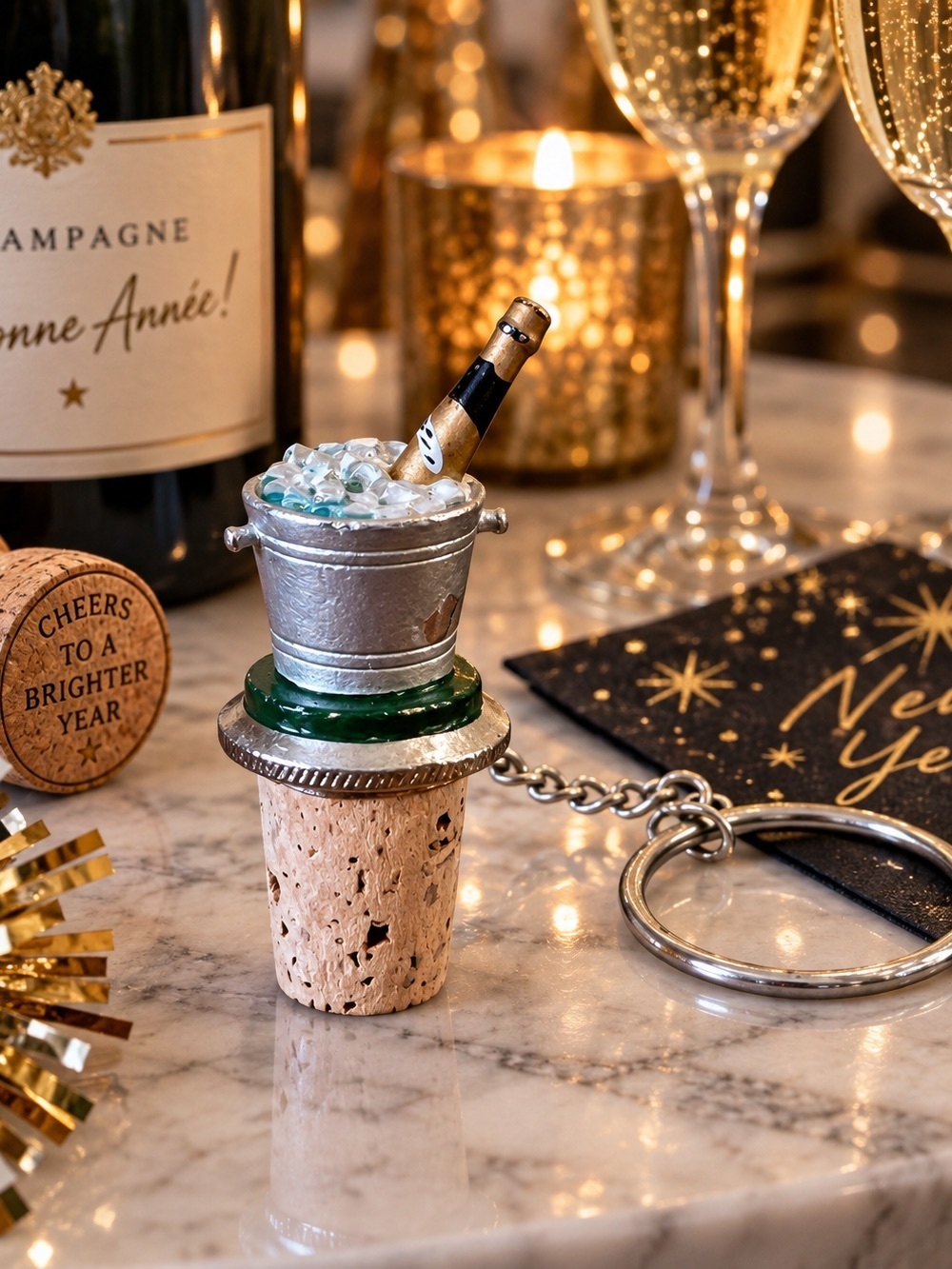 WTU Wine Things Unlimted Champagne Bucket NYE Pewter & Cork Stopper Barware